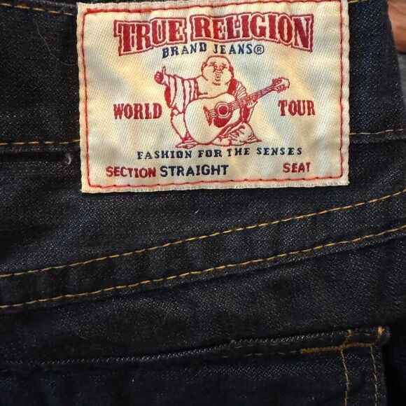 True Religion Dark wash straight leg denim jeans with back flap pockets sz 40 - Picture 4 of 7